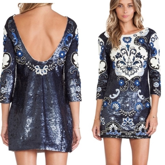 NWT NEEDLE & THREAD MIDNIGHT FLORAL SEQUIN MINI DRESS SIZE 4